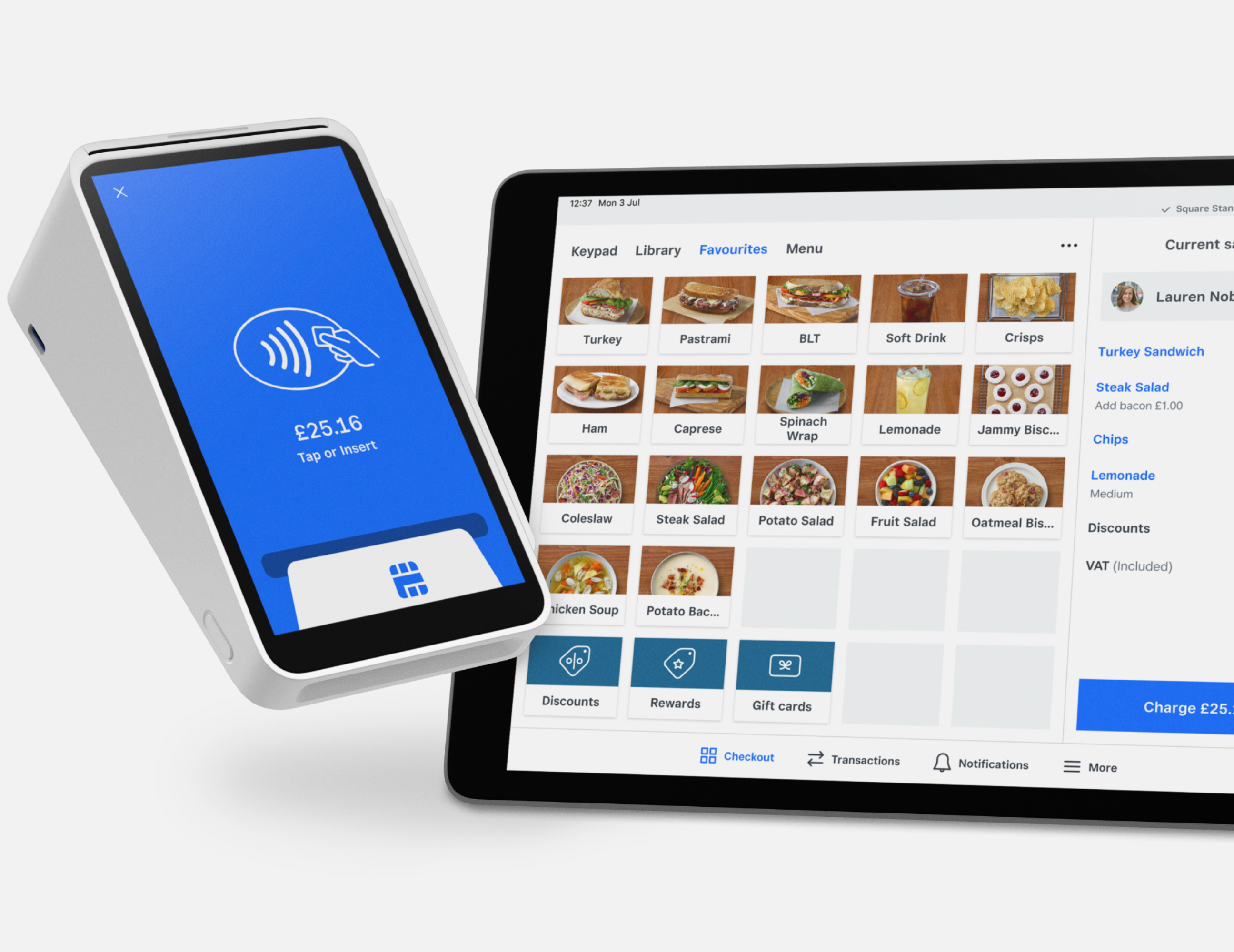 Square POS system dashboard showing order management