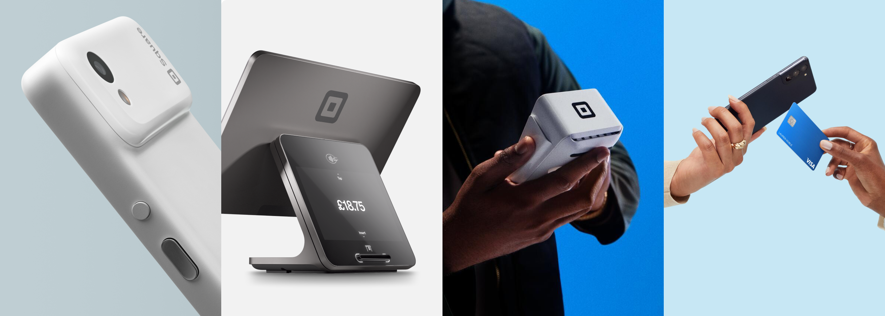 Square Register hardware showcase showing payment terminals and devices
